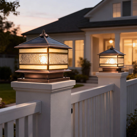 Pillar lights along a fence and pathway — Casa Norex