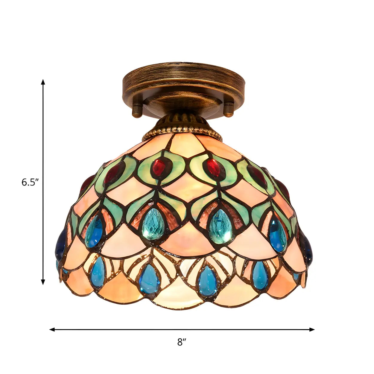Tiffany Bowl-Shaped Stained Gem Glass Flush Mount Light