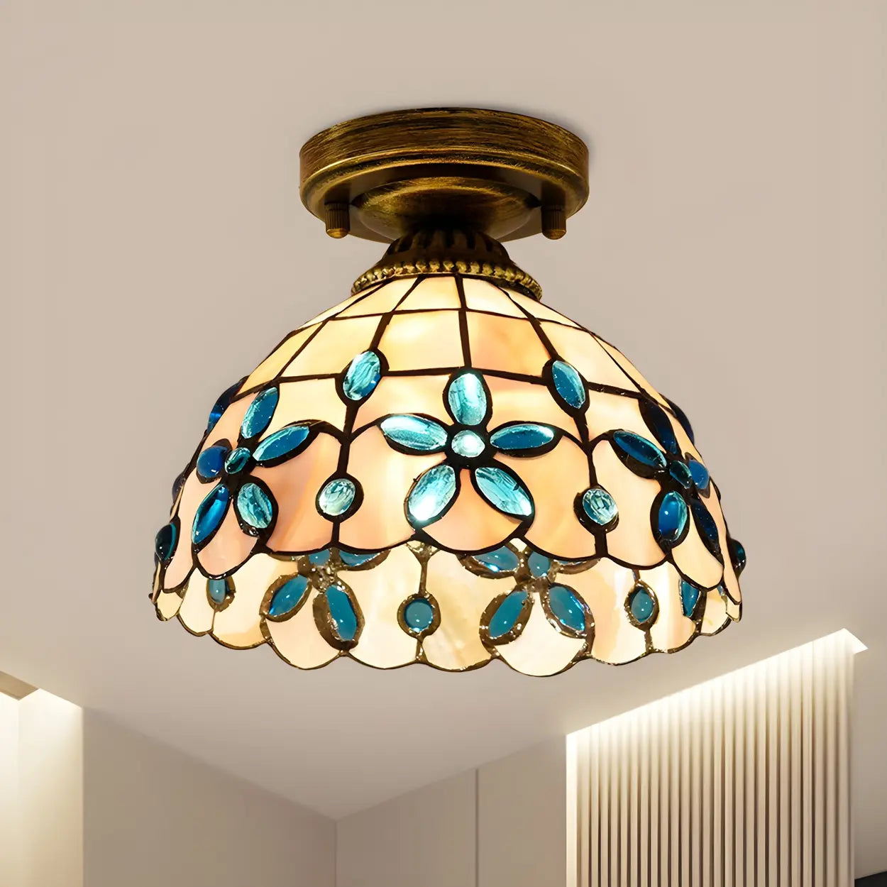 Stained gem glass close-up - Tiffany bowl flush mount by Casa Norex
