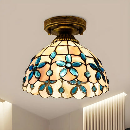 Stained gem glass close-up - Tiffany bowl flush mount by Casa Norex