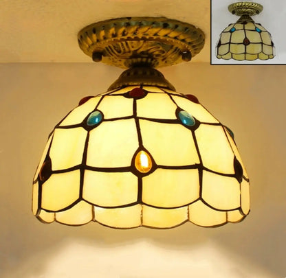 Tiffany stained gem glass flush mount ceiling light | Casa Norex