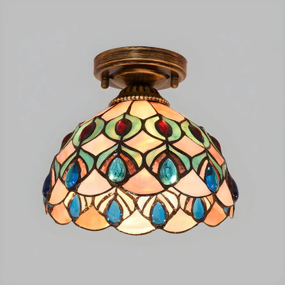 Tiffany flush mount ceiling view - kaleidoscopic diffused glow - Casa Norex