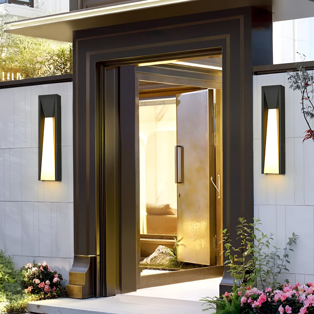 Rectangular outdoor wall light — stainless steel frame with acrylic shade at front entrance | Casa Norex