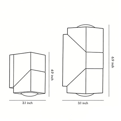 Up down outdoor wall light technical drawing of dimensions for installation planning — Casa Norex
