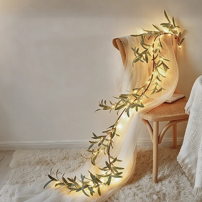Garland lights draped over a chair beside a rug — Casa Norex