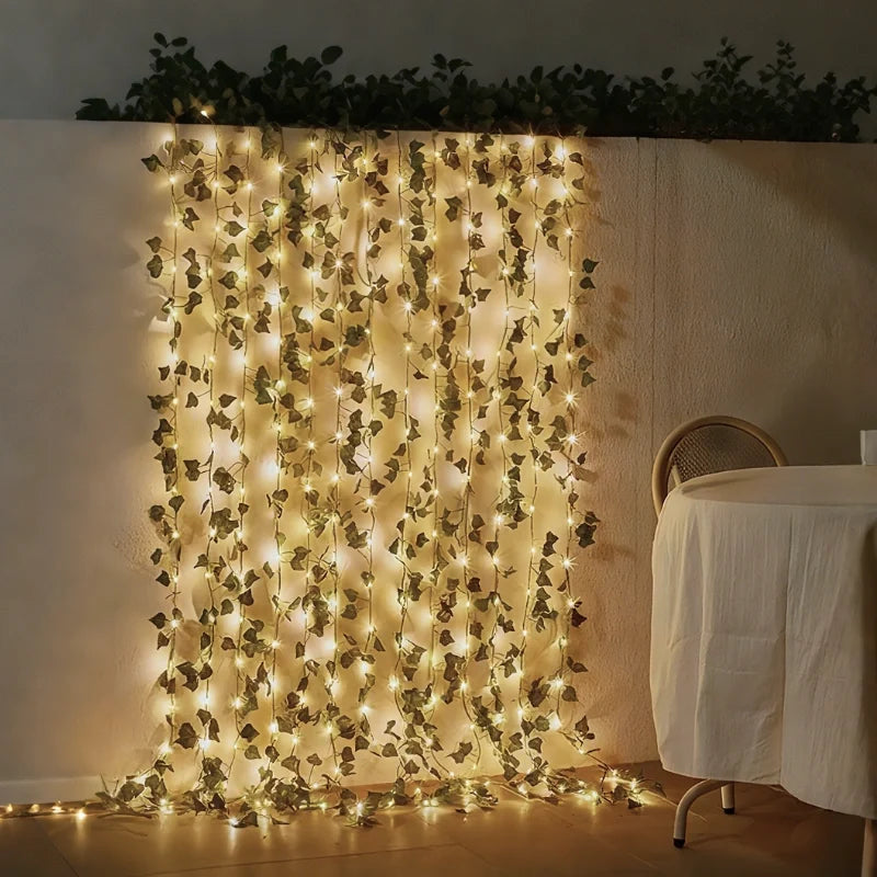 Garland lights hanging as a curtain against a wall beside a chair — Casa Norex